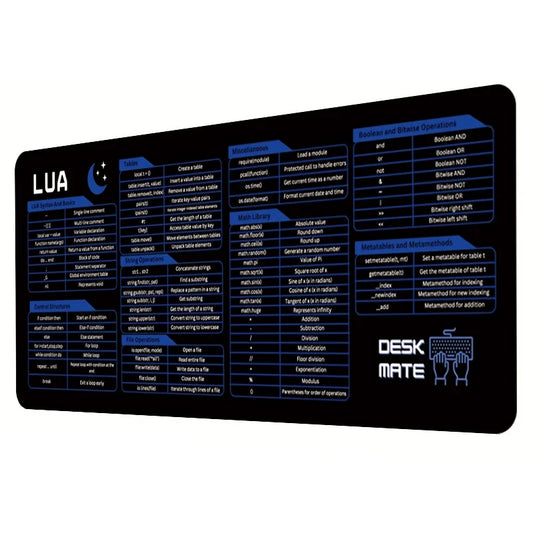 LUA Scripting Shortcuts Large PU Leather Desk Mat | XXL Programmer's Reference Mouse Pad for Coding Workflow & Quick Guide