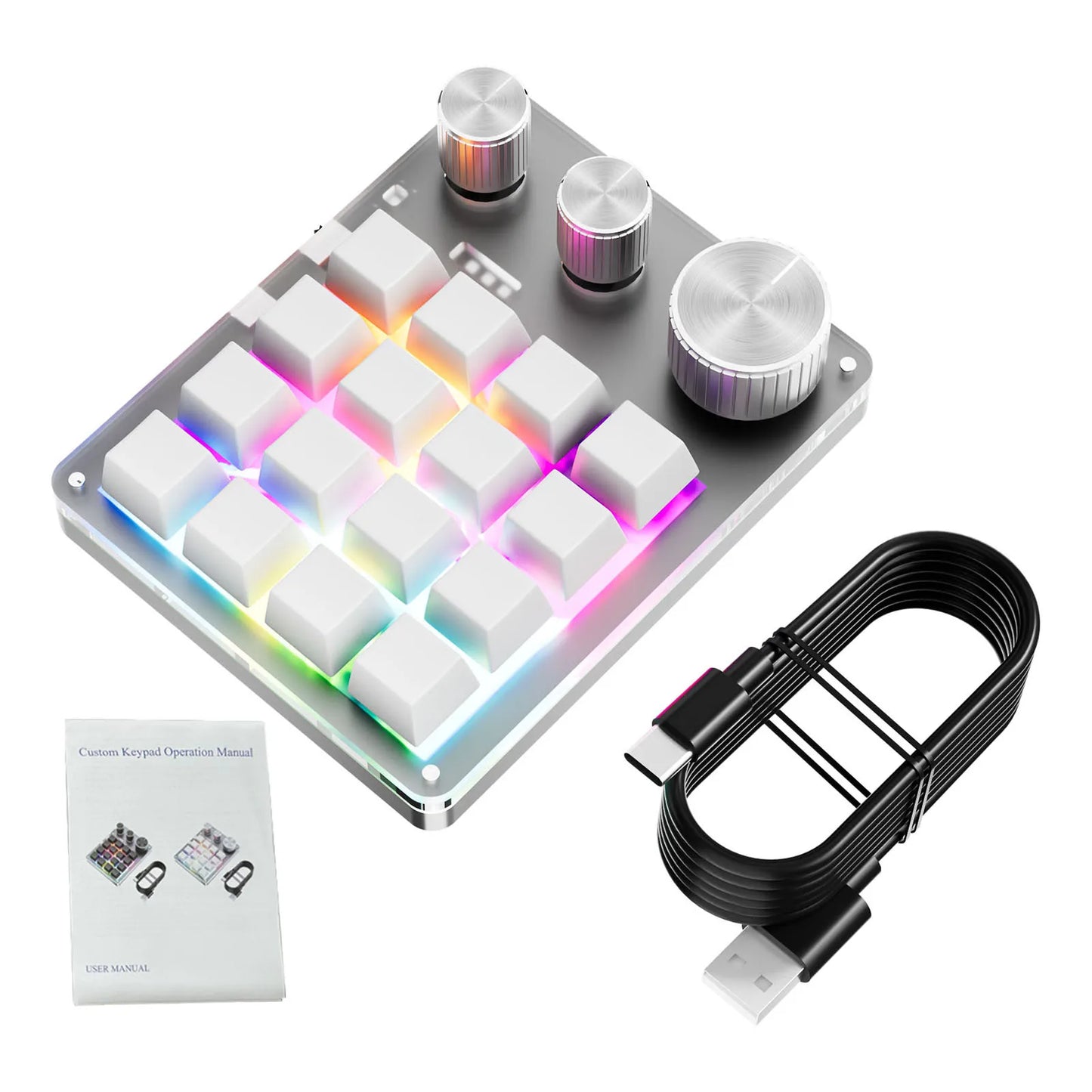 Programmable Macro Keyboard 16-Keys 3 Knob Gaming Keypad with USB Wired+BlueTooth Mode Volume Controller Programmable Macro Keyboard