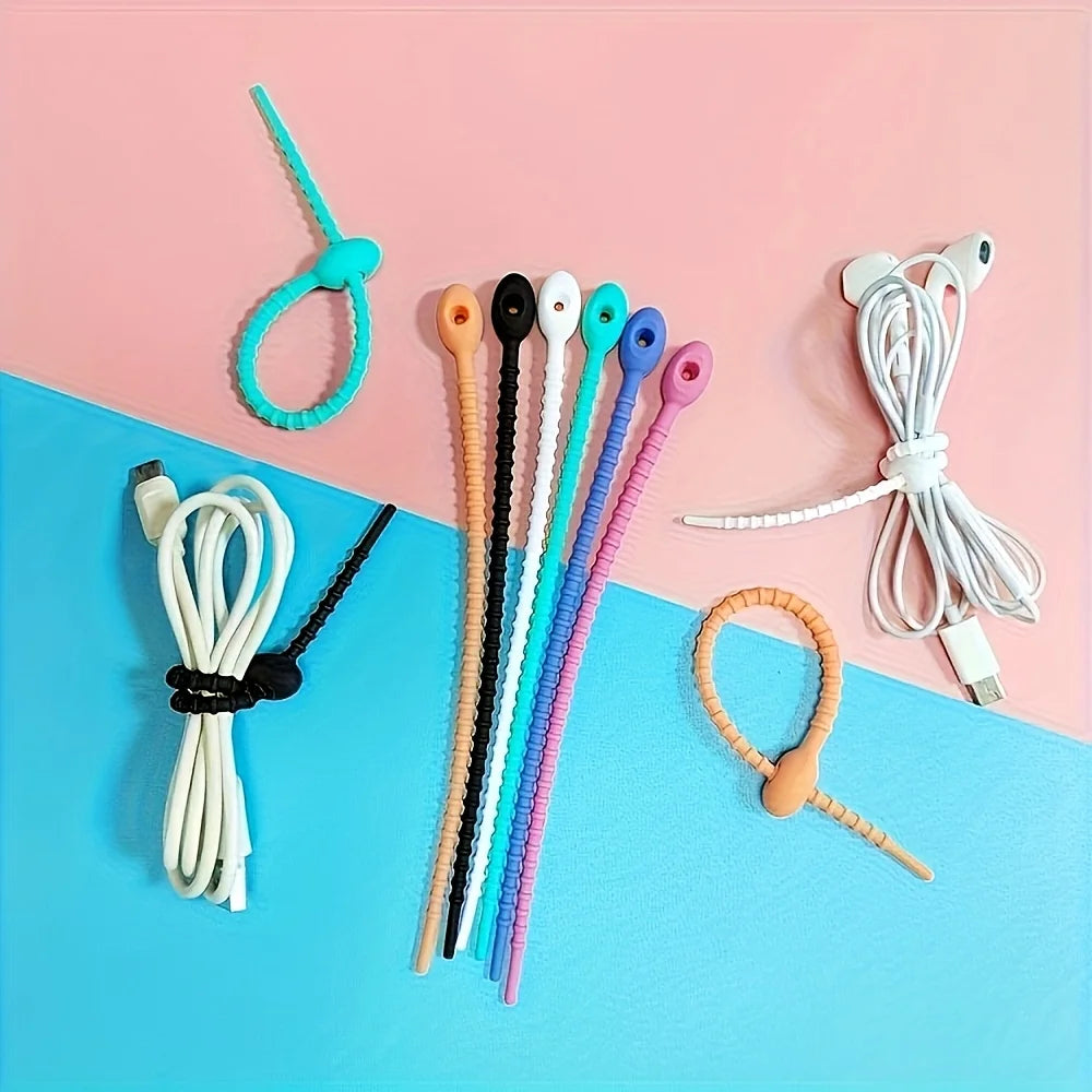 Silicone Reusable Cable Organizer Storage Bag Tie, Wire Management Zipper Tie, Multi-Functional Bag Clip,Organizer Clip cable