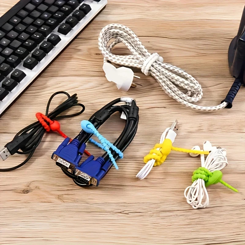 Silicone Reusable Cable Organizer Storage Bag Tie, Wire Management Zipper Tie, Multi-Functional Bag Clip,Organizer Clip cable