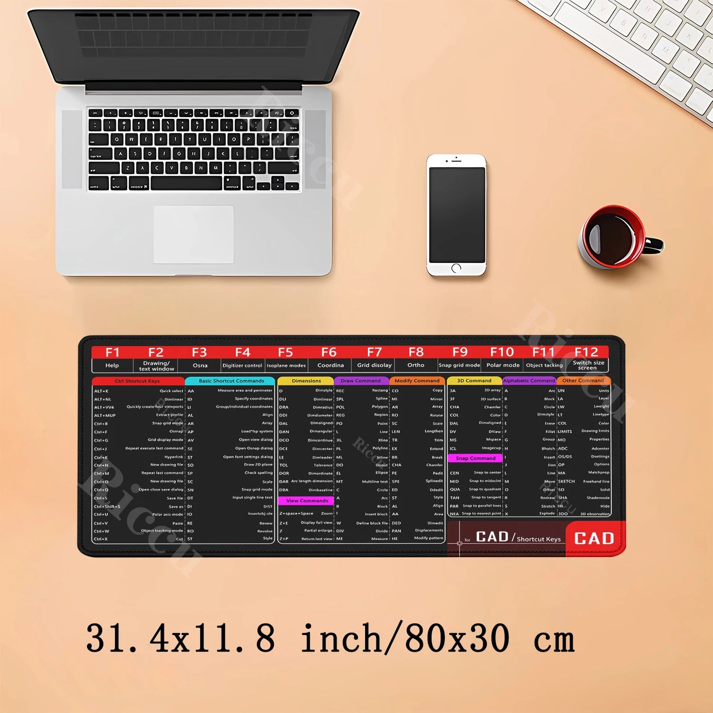 CAD Office Shortcuts Mouse Pad Large Extended for Auto CAD Big Keyboard Mousepad Gaming Stitched Edge Non-Slip Base Desk Mat