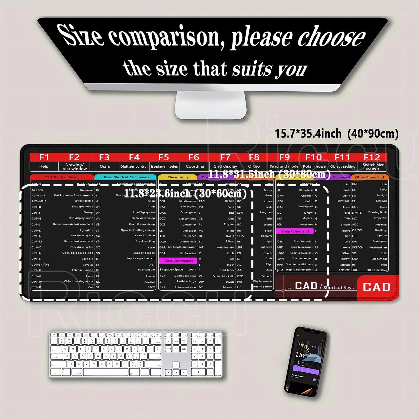 CAD Office Shortcuts Mouse Pad Large Extended for Auto CAD Big Keyboard Mousepad Gaming Stitched Edge Non-Slip Base Desk Mat