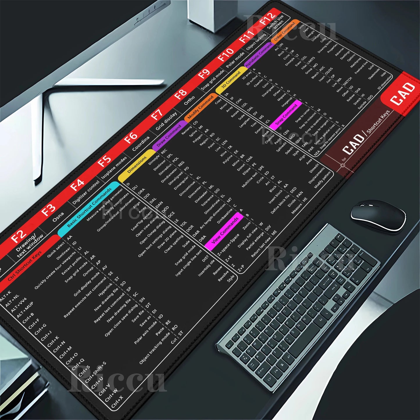 CAD Office Shortcuts Mouse Pad Large Extended for Auto CAD Big Keyboard Mousepad Gaming Stitched Edge Non-Slip Base Desk Mat