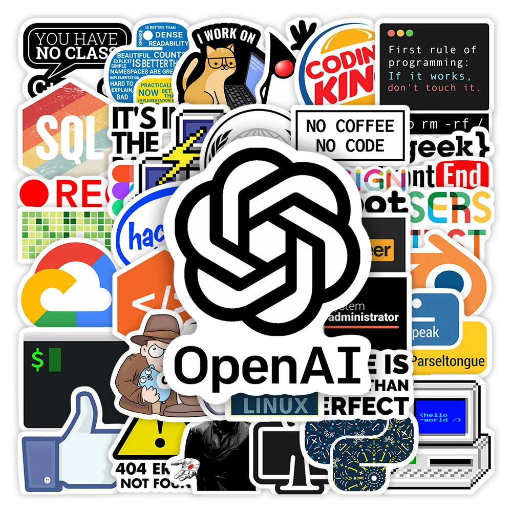 Geek Developers Stickers Programming Languages Application Logo Waterproof Decal for Laptop Luggage Phone Decorative