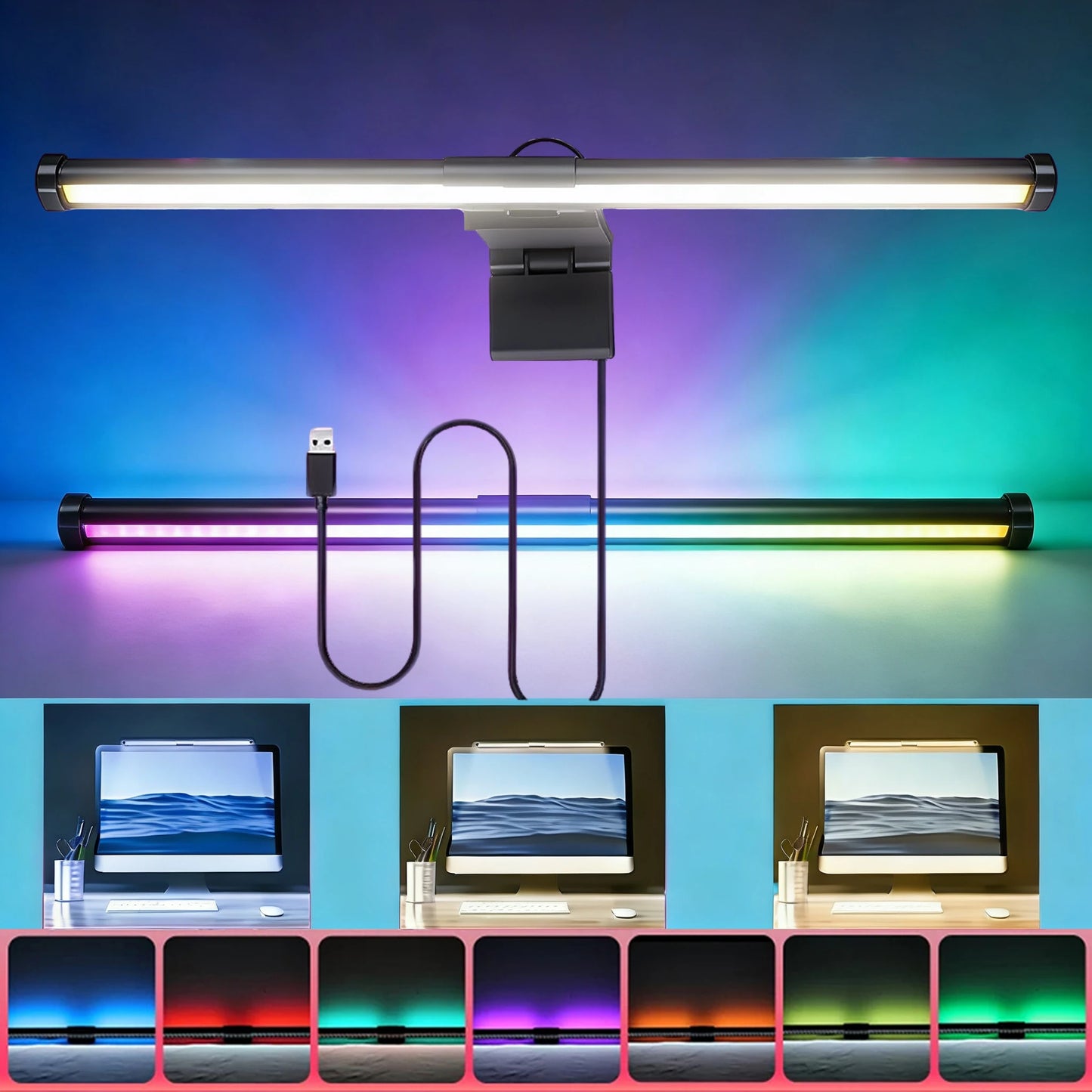 Desktop Monitor Light Bar  Eye Care Lighting Work Game Learning Reading Dimming Table Light Strip RGB Atmosphere Lamp