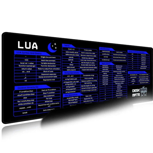 LUA Scripting Shortcuts Large PU Leather Desk Mat | XXL Programmer's Reference Mouse Pad for Coding Workflow & Quick Guide