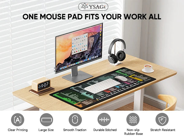 Linux Commands Shortcut Mousepad | Non-Slip, Stitched Edges, HD Printed Shortcuts for Coding & Productivity