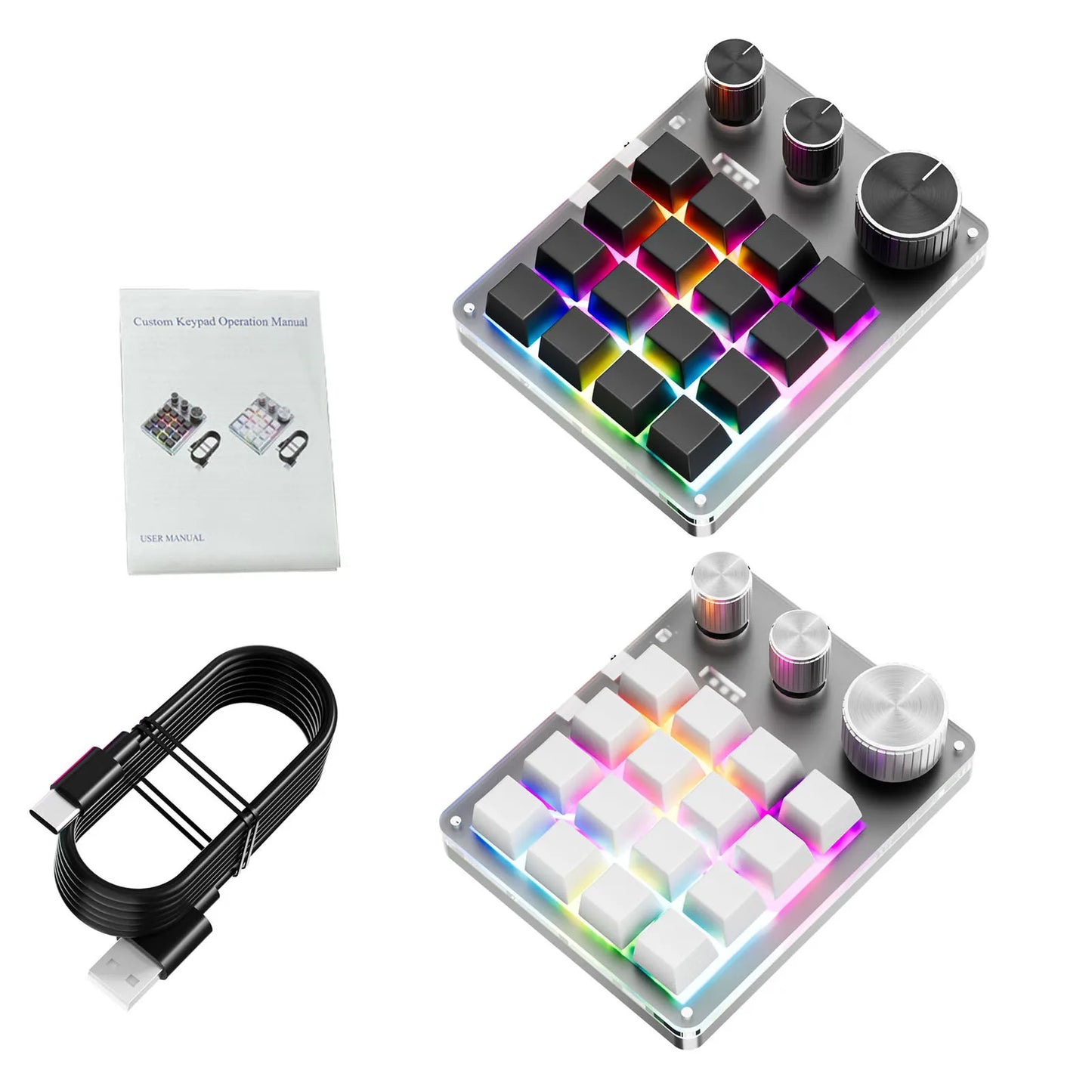 Programmable Macro Keyboard 16-Keys 3 Knob Gaming Keypad with USB Wired+BlueTooth Mode Volume Controller Programmable Macro Keyboard