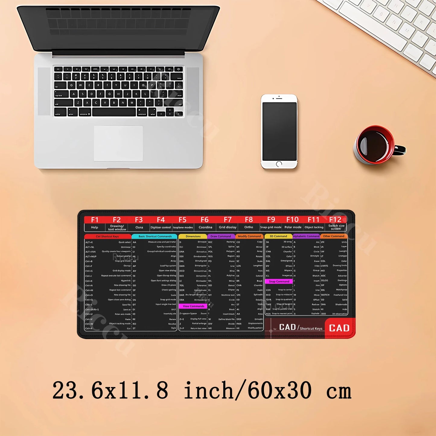 CAD Office Shortcuts Mouse Pad Large Extended for Auto CAD Big Keyboard Mousepad Gaming Stitched Edge Non-Slip Base Desk Mat