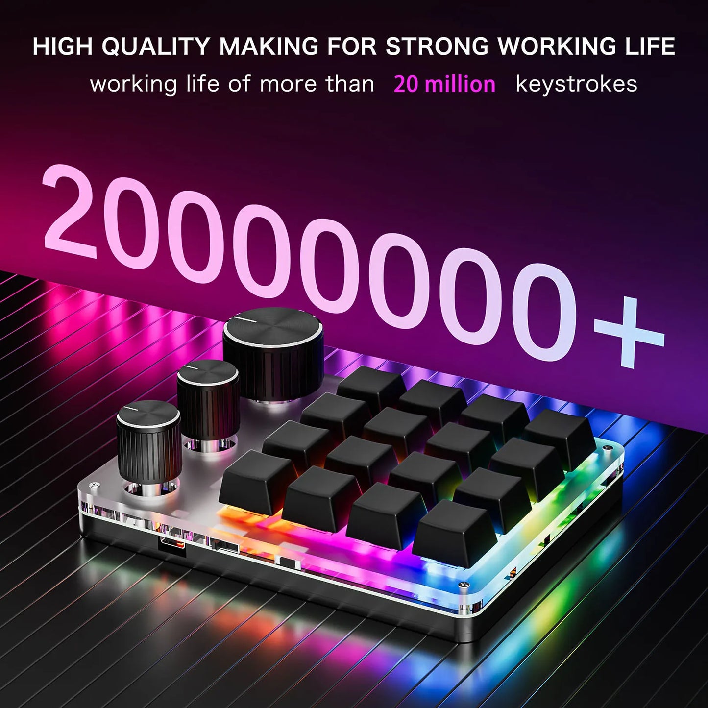 Programmable Macro Keyboard 16-Keys 3 Knob Gaming Keypad with USB Wired+BlueTooth Mode Volume Controller Programmable Macro Keyboard