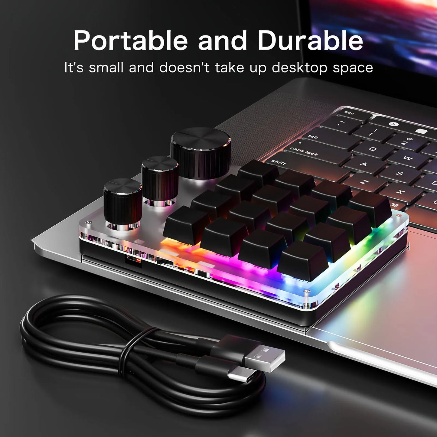 Programmable Macro Keyboard 16-Keys 3 Knob Gaming Keypad with USB Wired+BlueTooth Mode Volume Controller Programmable Macro Keyboard