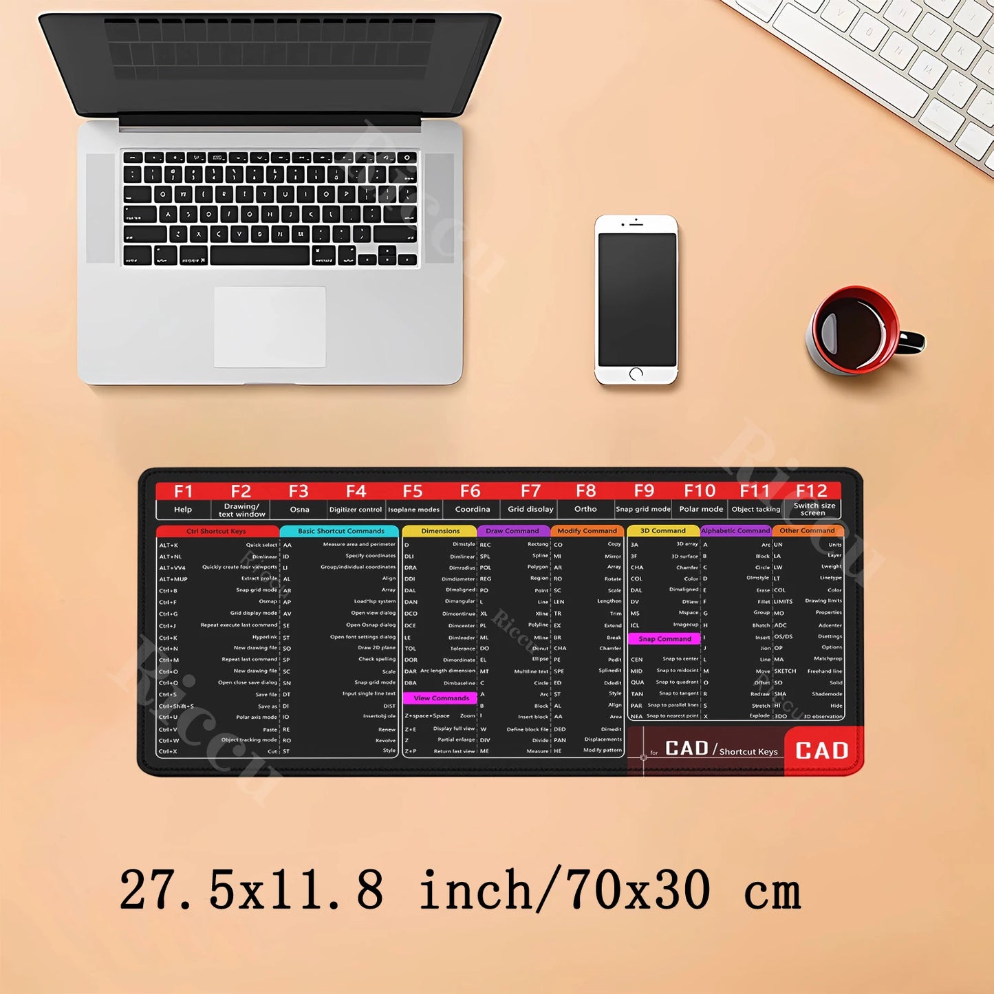 CAD Office Shortcuts Mouse Pad Large Extended for Auto CAD Big Keyboard Mousepad Gaming Stitched Edge Non-Slip Base Desk Mat