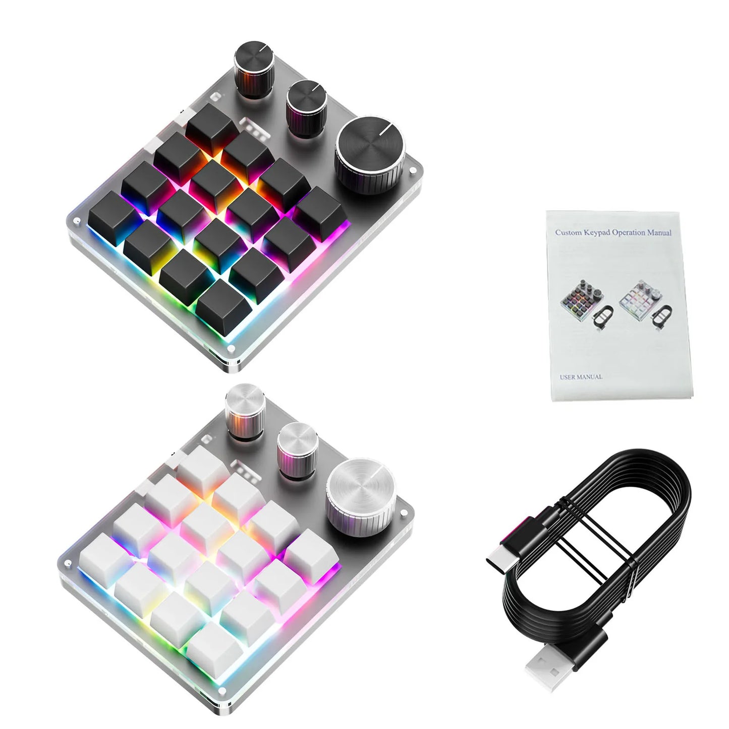 Programmable Macro Keyboard 16-Keys 3 Knob Gaming Keypad with USB Wired+BlueTooth Mode Volume Controller Programmable Macro Keyboard