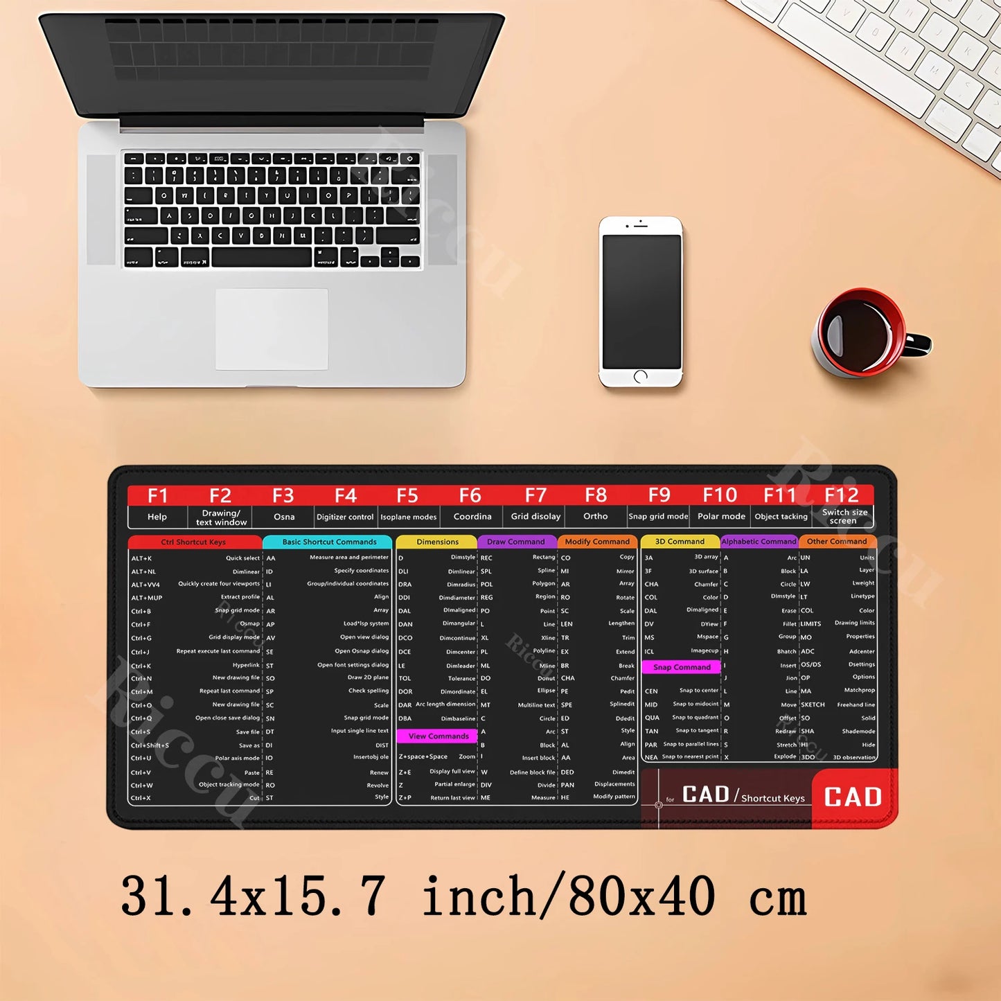 CAD Office Shortcuts Mouse Pad Large Extended for Auto CAD Big Keyboard Mousepad Gaming Stitched Edge Non-Slip Base Desk Mat