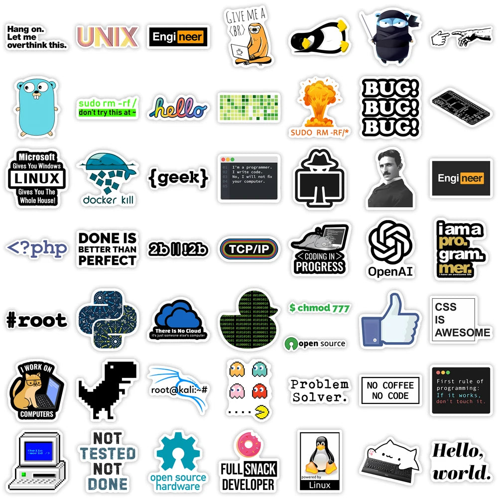 Programming Stickers Hacker Application Logo Developers Programming Waterproof Decal for Laptop Phone Decorative