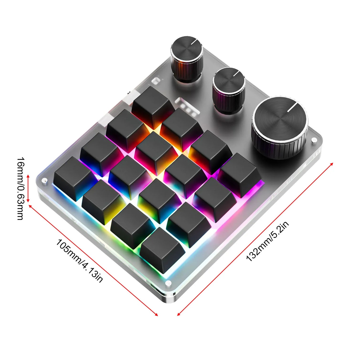 Programmable Macro Keyboard 16-Keys 3 Knob Gaming Keypad with USB Wired+BlueTooth Mode Volume Controller Programmable Macro Keyboard