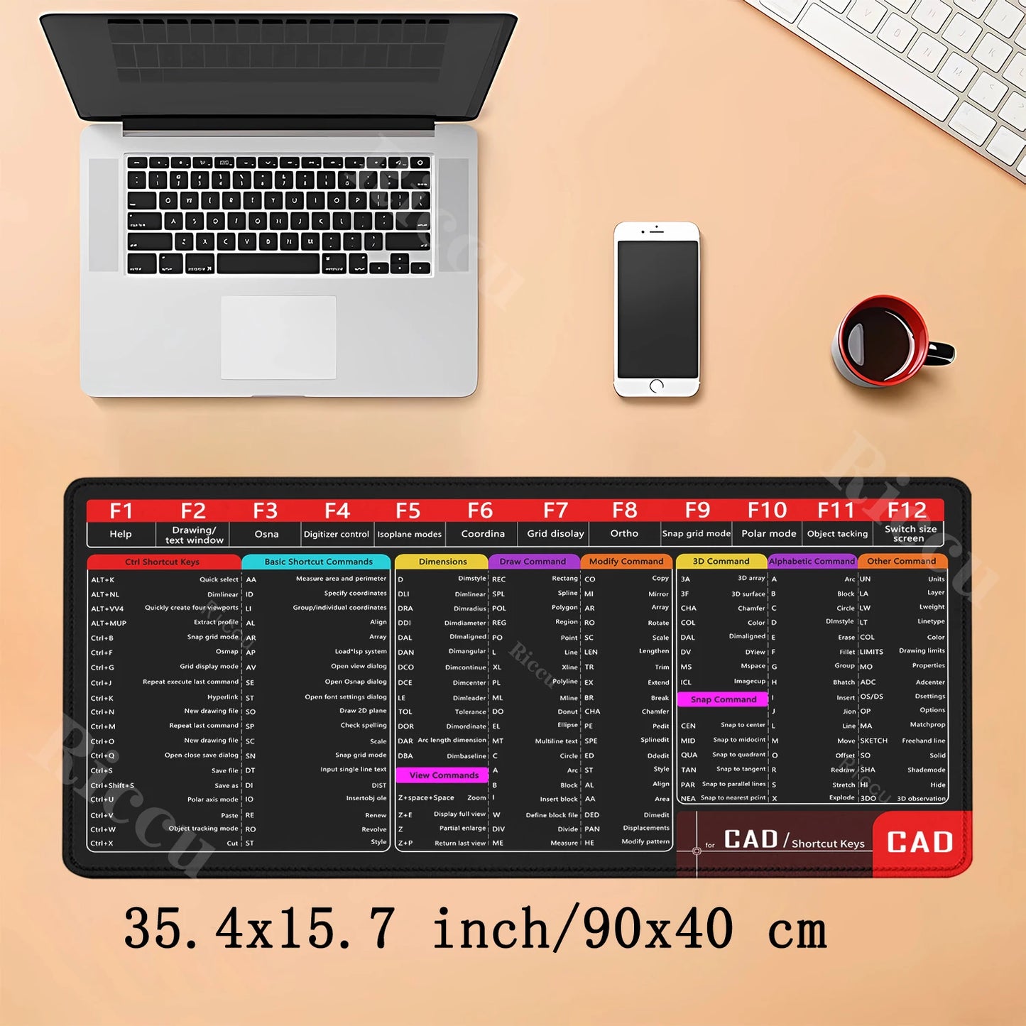 CAD Office Shortcuts Mouse Pad Large Extended for Auto CAD Big Keyboard Mousepad Gaming Stitched Edge Non-Slip Base Desk Mat