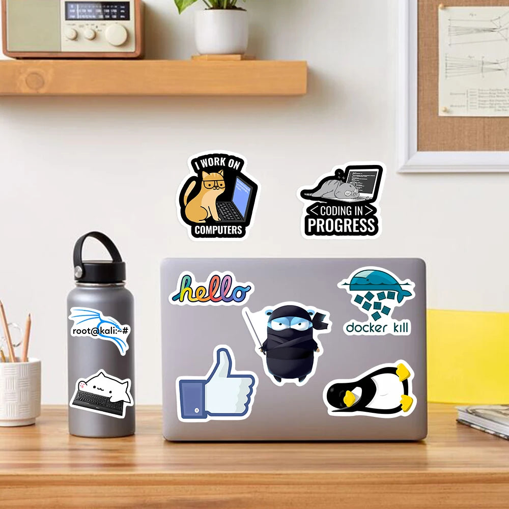 Programming Stickers Hacker Application Logo Developers Programming Waterproof Decal for Laptop Phone Decorative