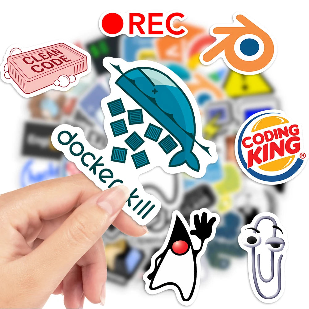 Geek Developers Stickers Programming Languages Application Logo Waterproof Decal for Laptop Luggage Phone Decorative