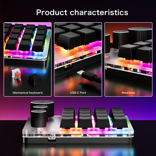 Programmable Macro Keyboard 16-Keys 3 Knob Gaming Keypad with USB Wired+BlueTooth Mode Volume Controller Programmable Macro Keyboard