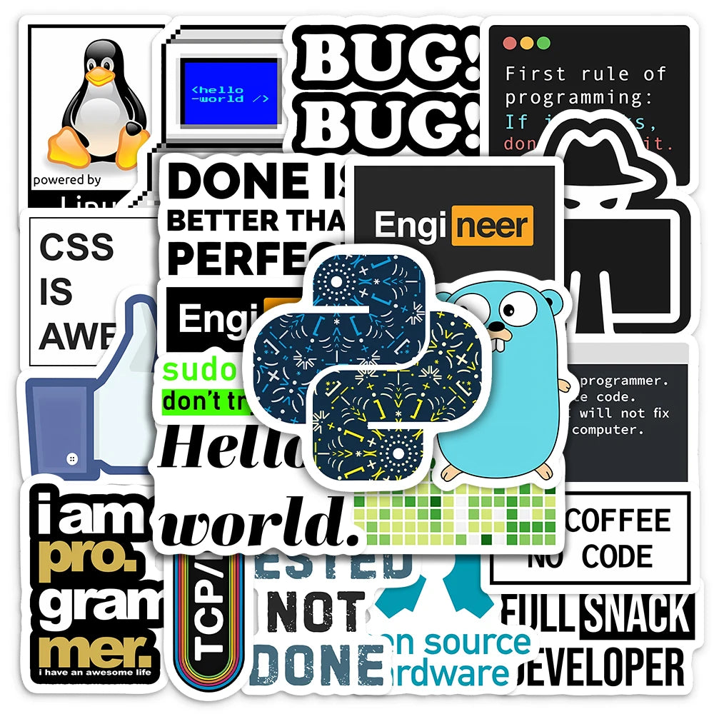 Programming Stickers Hacker Application Logo Developers Programming Waterproof Decal for Laptop Phone Decorative