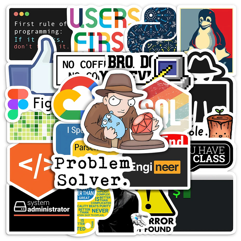 Geek Developers Stickers Programming Languages Application Logo Waterproof Decal for Laptop Luggage Phone Decorative