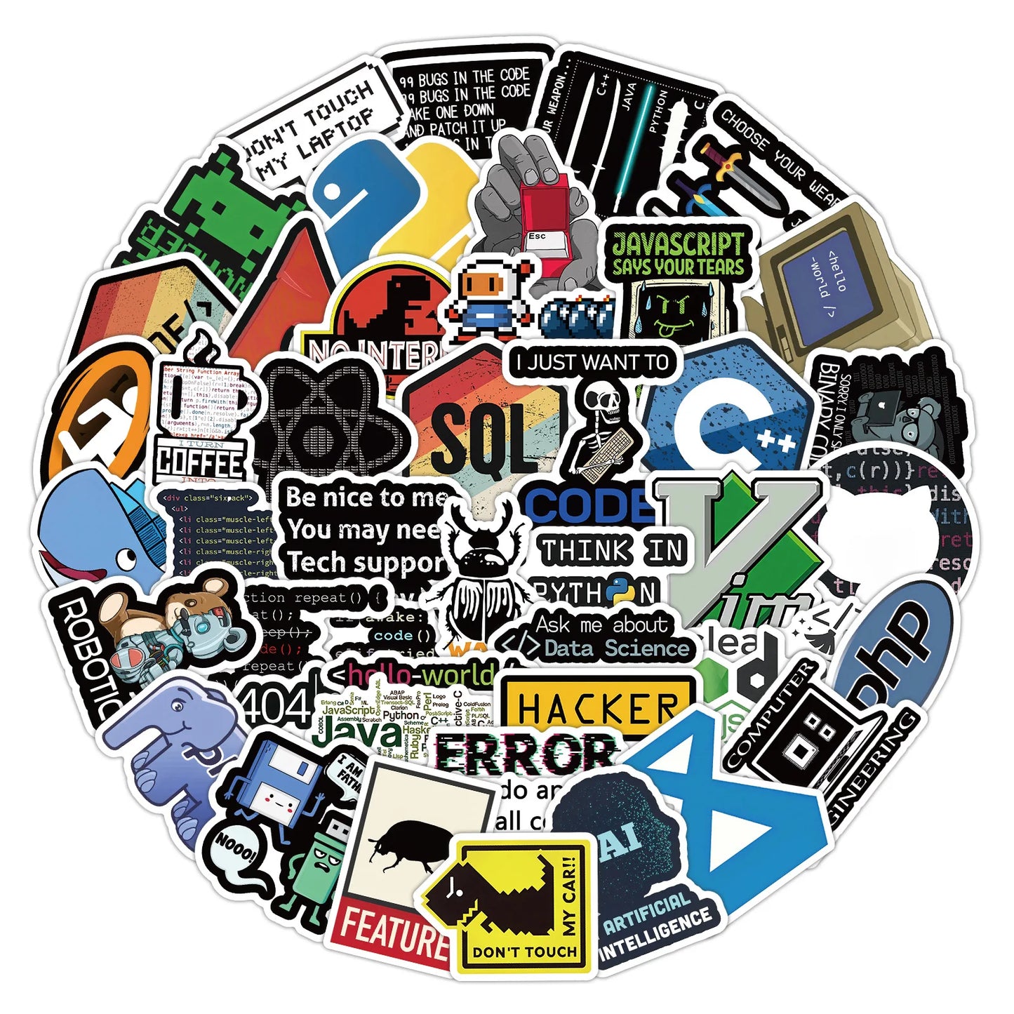 60/120PCS Programmer Computer Programming Graffiti Stickers Notebook Skateboard Stationary Laptop Waterproof Creative Stickers