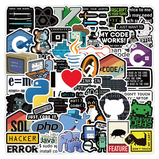 60/120PCS Programmer Computer Programming Graffiti Stickers Notebook Skateboard Stationary Laptop Waterproof Creative Stickers