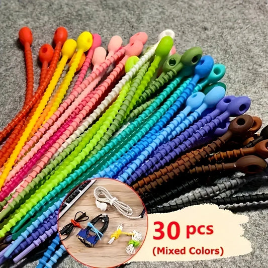 Silicone Reusable Cable Organizer Storage Bag Tie, Wire Management Zipper Tie, Multi-Functional Bag Clip,Organizer Clip cable