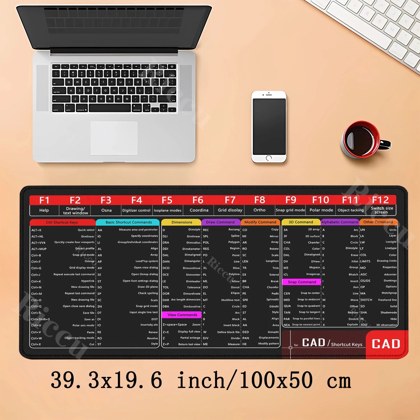 CAD Office Shortcuts Mouse Pad Large Extended for Auto CAD Big Keyboard Mousepad Gaming Stitched Edge Non-Slip Base Desk Mat