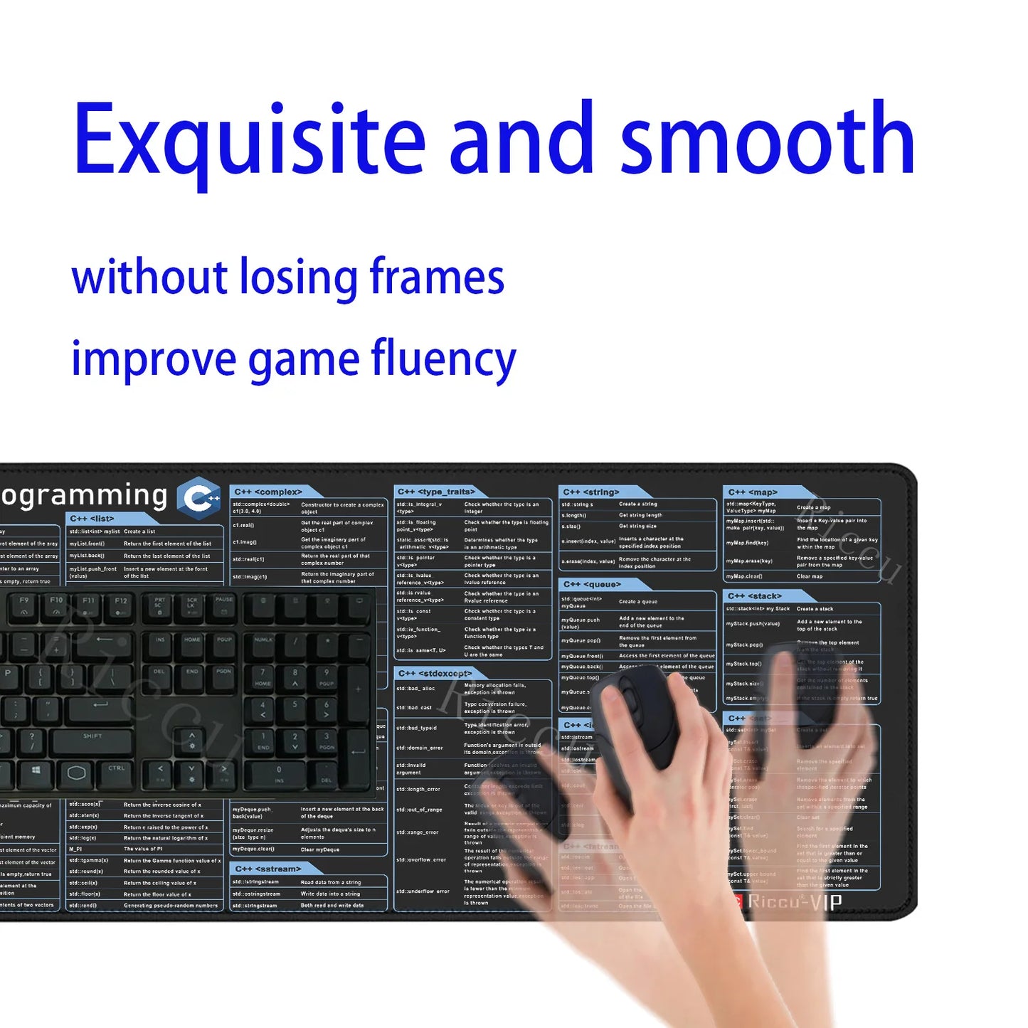 C++ Shortcut Mousepad | Non-Slip, Stitched Edges, HD Printed Shortcuts for Coding & Productivity